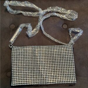 Crystal-Embellished Black Evening Crossbody Bag